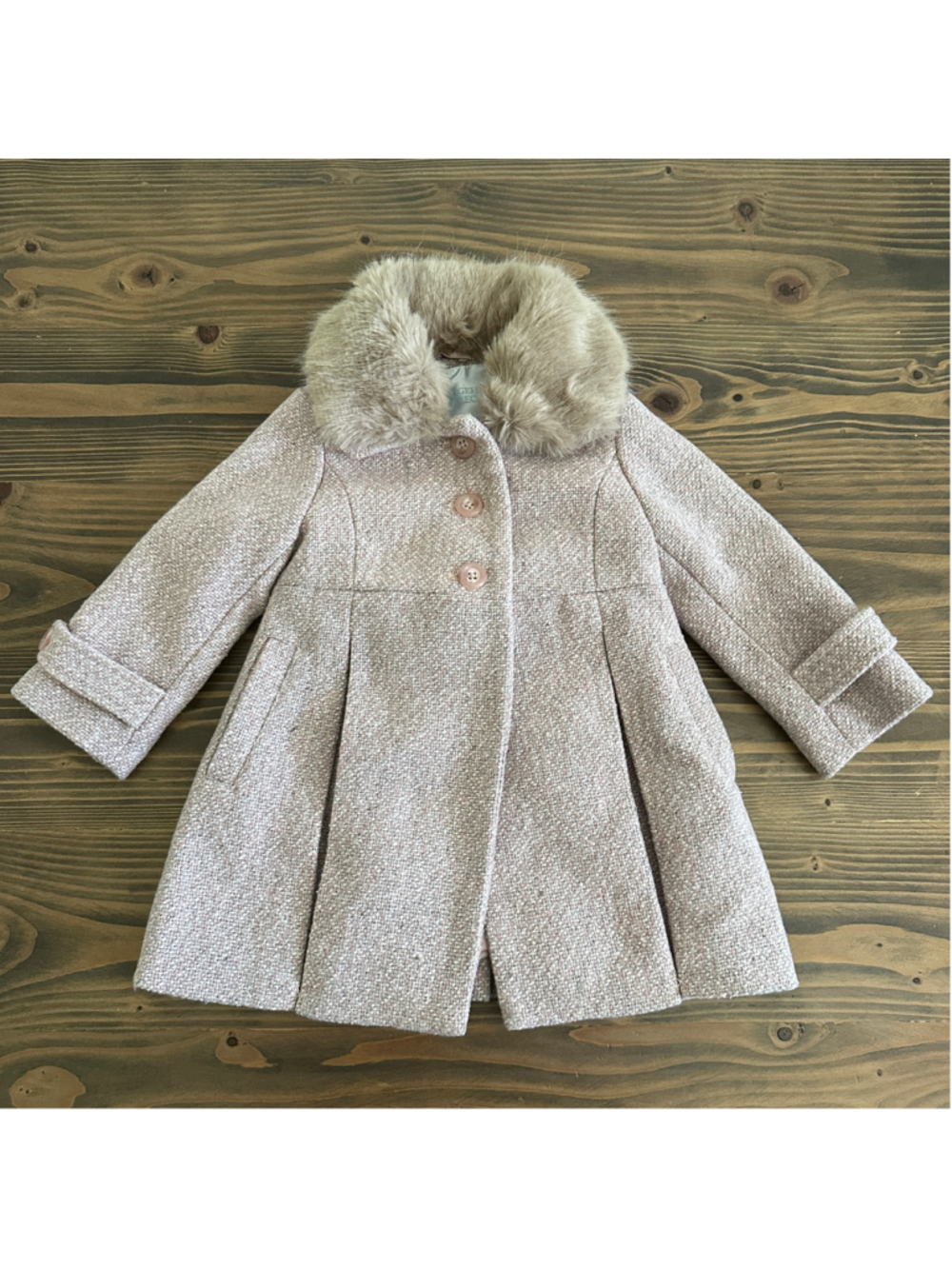 Edgehill Collection Baby Girl Pea Coat 18M Pink Faux Fur Collar Bow Dressy